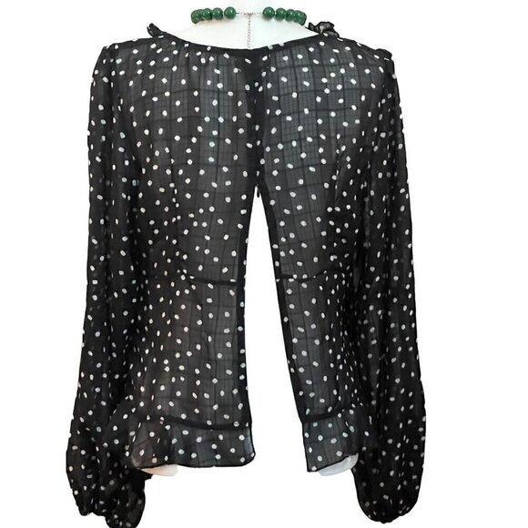 Polka Dot Sheer Long Puffy Sleeves Blouse Size 12 - Picture 8 of 11